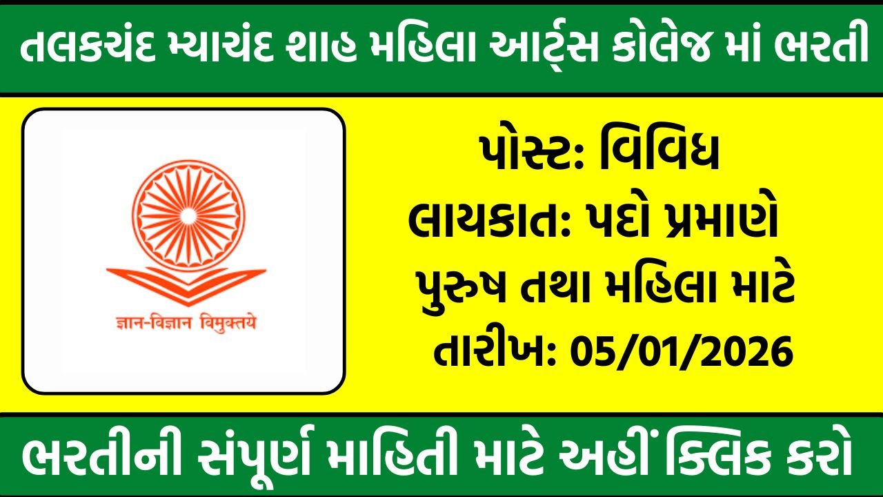 Talakchand Myachand Shah Women's Arts College Recruitment